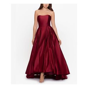 B&A  BY BETSY & ADAM Womens Burgundy Ball Gown Maxi Prom Hi-Lo Dress 10